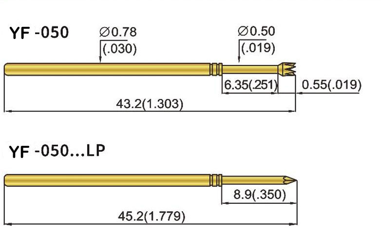 Probe Uji Spring Barrel Kuningan yang Disesuaikan dengan 6.4mm Full Stroke 4.3mm Rated Stroke dan 1.0N Spring Force untuk Aplikasi ICT