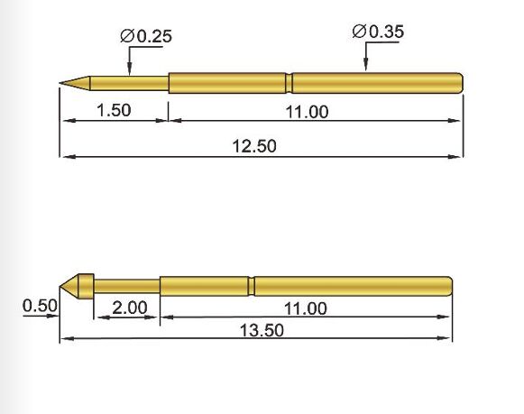 Ukuran Custom Gold Plated Spring Test Probe dengan 0.50 ampere Current Rating dan 50mΩ Max Contact Resistance