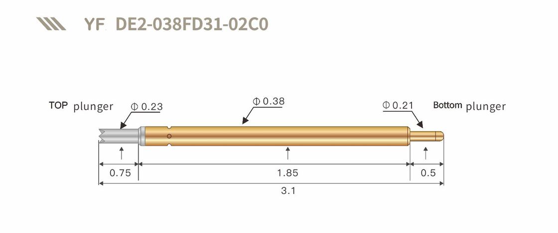 Gold Plated High Durability Spring Test Probe. Ukuran Custom Pogo Pin untuk Pengujian Elektronik.