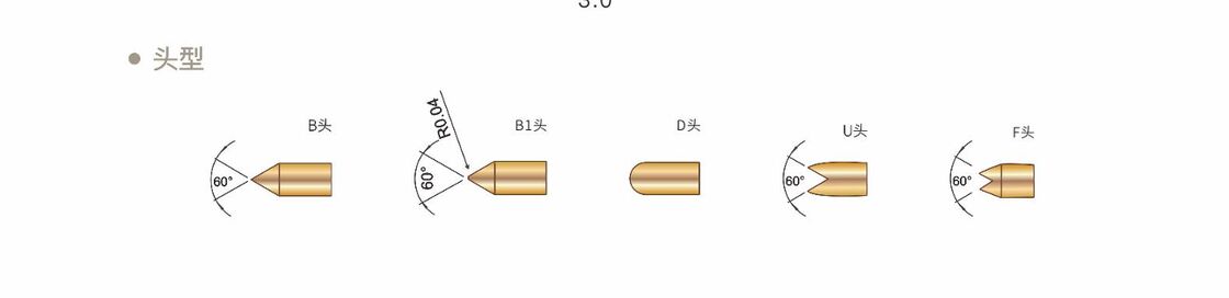 Probe pengujian musim semi berlapis emas dengan nilai arus 2A dan ukuran khusus untuk pengujian presisi